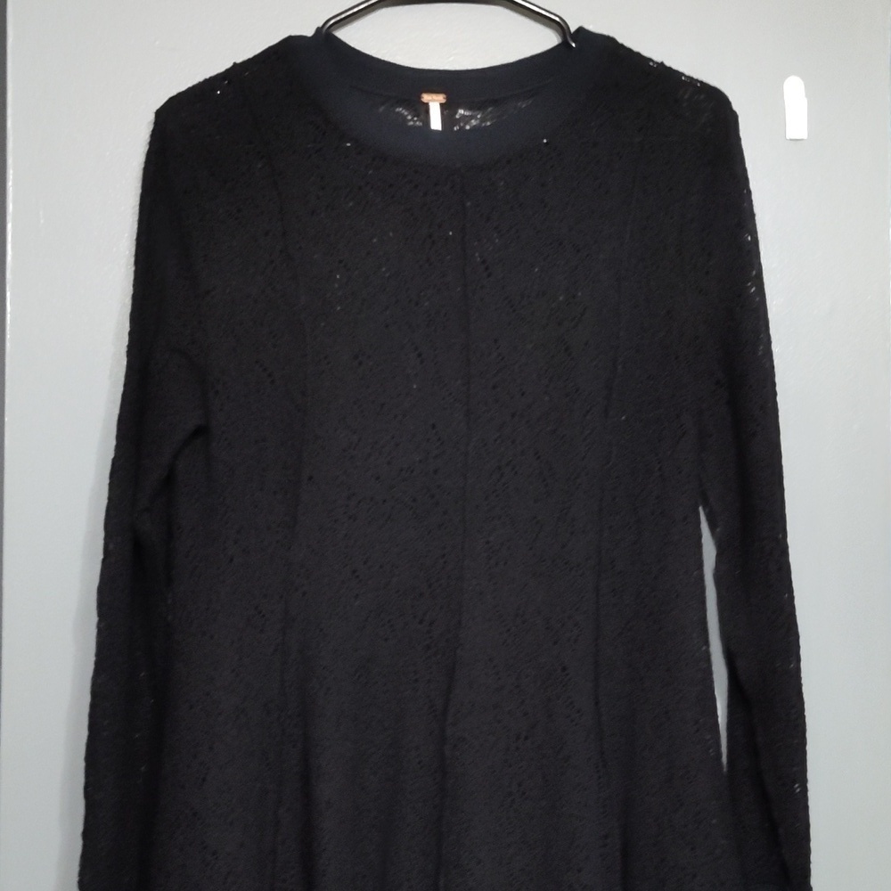 Free People Coffee in the Morning Lace tunics Knit medium color black